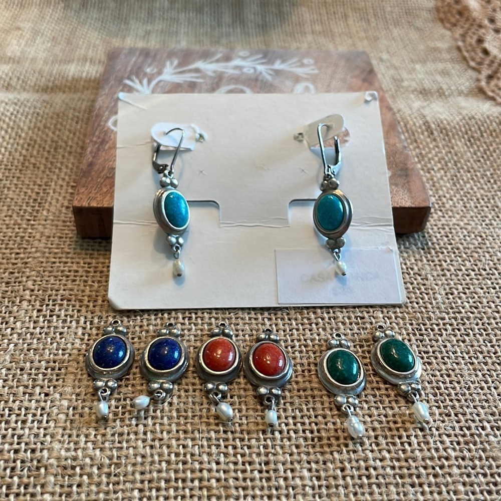 Sterling Silver Earrings with 4x Different Accent Drops